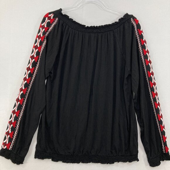 New INC International Concepts Large Black Red Boho Pattern Embroidered Blouse - Picture 7 of 8